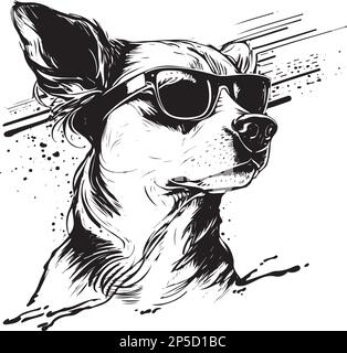 Inchiostro stile Vector Art di un cane che indossa occhiali da sole Illustrazione Vettoriale