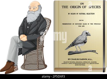 Charles Darwin e l'origine della specie libro illustrazione Illustrazione Vettoriale