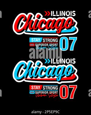 Illinois Chicago, grafica di design per la stampa su t-shirt, etichette, poster e itc Illustrazione Vettoriale