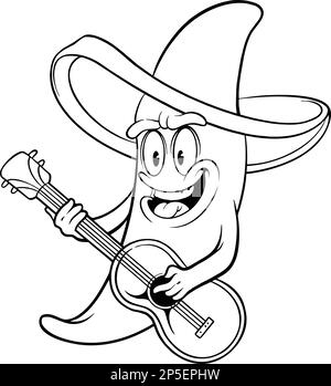 Chilli pepper sombrero Hat guitar mexico cinco de mayo illustrazioni vettoriali monocromatiche per il tuo logo di lavoro, maglietta, adesivi ed etichetta des Illustrazione Vettoriale