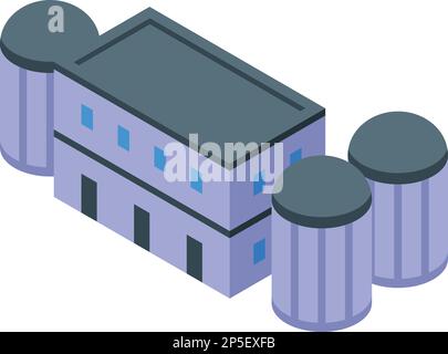 Icona di generazione di potenza vettore isometrico. Turbina di stazione. Raffreddamento in fabbrica Illustrazione Vettoriale