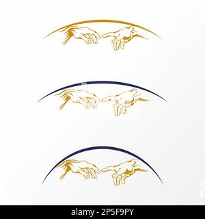 Logo design grafico concetto creativo astratto premium libero vettore stock semplice e unico doppie mani di Dio e Adamo di Michelangelo sotto linea globo. Illustrazione Vettoriale