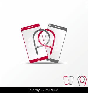 Logo design grafico concetto creativo astratto premium libero vettore stock semplice ed unico doppio smartphone con parola o lettera PP font gadget amante Illustrazione Vettoriale