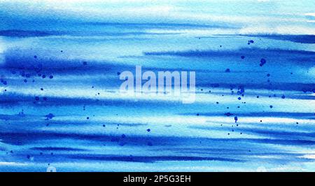 acquerello sfondo blu mare, disegno disegnato a mano con schizzi, sfumatura blu Foto Stock