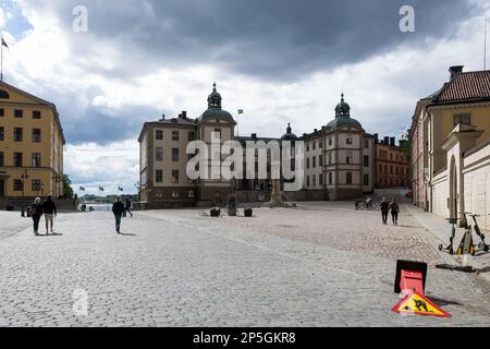 Dettaglio architettonico di Birger Jarls torg, una piazza pubblica su Riddarholmen in Gamla Stan, la città vecchia di Stoccolma, Svezia Foto Stock