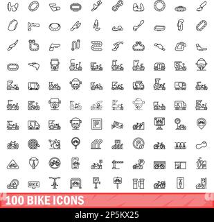 set di 100 icone per moto. Illustrazione di 100 icone di bicicletta set vettoriale isolato su sfondo bianco Illustrazione Vettoriale