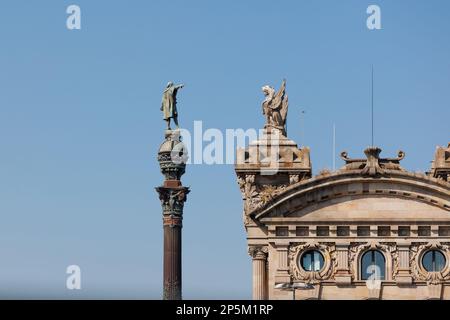 Monumento Colom in piazza Portal de la Pau a Barcellona, Spagna. Foto Stock