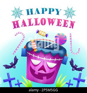 Happy Halloween, Frankenstein caramelle cestino Illustrazione Vettoriale