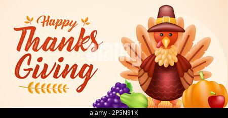Buon Ringraziamento, tacchino con frutta Illustrazione Vettoriale