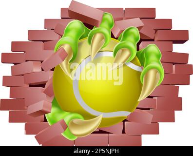 Tennis Ball Claw Breaking Through Wall Illustrazione Vettoriale