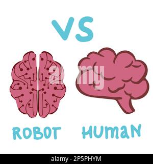 Esseri umani vs robot. Intelligenza artificiale ai e intelligenza umana. Illustrazione Vettoriale