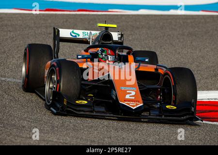 02 DARUVALA Jehan (IND), MP Motorsport, Dallara F2, azione in occasione del 1st° round del Campionato FIA Formula 2 2023 dal 2 al 5 marzo 2023 sul circuito Internazionale del Bahrain, a Sakhir, Bahrain - Foto Xavi Bonilla/DPPI Foto Stock