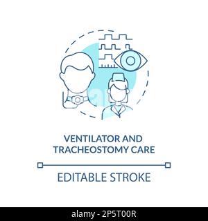 Icona blu del concetto di manutenzione per ventilatore e tracheostomia Illustrazione Vettoriale