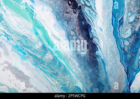 Sfondo dipinto astratto luminoso in squisito colore blu chiaro. Astratto elegante miscela di inchiostro liquido alcol immagine. Texture blu brillante marmorizzata Foto Stock