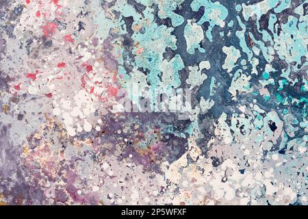 Sfondo astratto dell'arte. Pittura ad olio su tela. Texture colore. Verniciatura a olio trafilato a mano. Frammento di grafica. Macchie di vernice. Pennellate di vernice Foto Stock