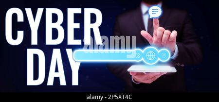 Cartello che mostra Cyber Day. Termine di marketing di idea commerciale per il lunedì dopo il giorno del Ringraziamento negli Stati Uniti Foto Stock