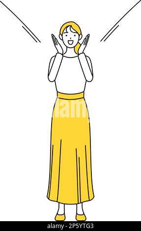 Una giovane donna vestita casualmente che chiama con la mano sopra la bocca, Vector Illustration Illustrazione Vettoriale