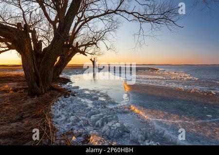 La foce del fiume Pasleka alla Laguna di Vistola, Polonia Foto Stock