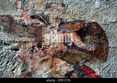 Salardú. Sant Andrèu chiesa. Interno. Interno. Dettaglio dei dipinti,Valle de Arán,Pirenei, provincia di Lleida, Catalogna, Spagna. Foto Stock