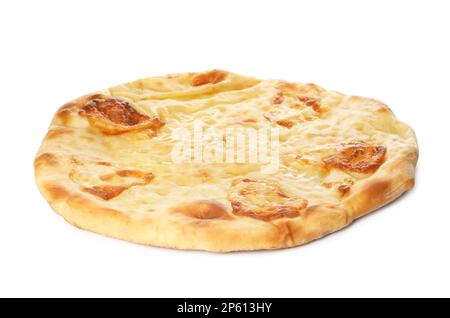 Delizioso khachapuri con formaggio su sfondo bianco Foto Stock