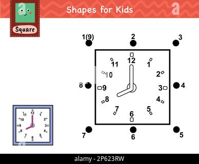 Gioco da punto a punto per i bambini. Collegare i punti e disegnare un orologio Illustrazione Vettoriale