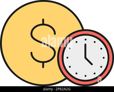 Moneta con orologio, credito immediato facile, pagamento prestito, denaro veloce colore lineal icona. Finanza, pagamento, investe finanza Symbol design. Illustrazione Vettoriale