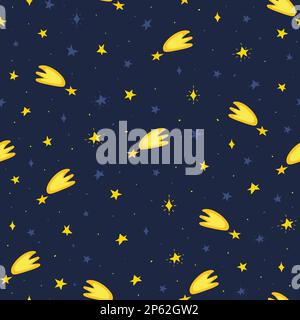 Modello senza interruzioni di spazio con stelle che cadono. Sfondo Galaxy per bambini Illustrazione Vettoriale