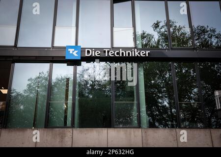 Immagine di un segno con il logo di Die Techniker nella loro sede principale di Aquisgrana, Germania. Il Techniker Krankenkasse (TK) è un sostituto tedesco healt Foto Stock