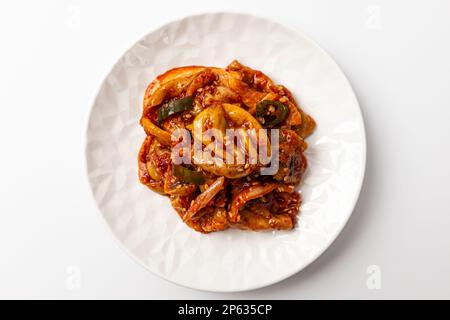 Piatto speziato. Cibo con un forte odore di mare e scivoloso. Cultura gastronomica coreana Foto Stock