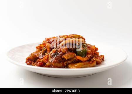 Piatto speziato. Cibo con un forte odore di mare e scivoloso. Cultura gastronomica coreana Foto Stock