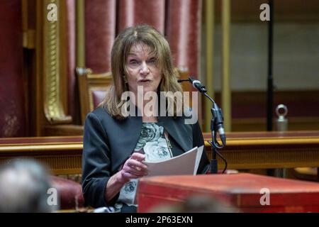 Mary Hornsey, la madre della vittima dei guai Paul Maxwell, parla nella Camera del Senato dell'Assemblea dell'Irlanda del Nord durante un evento della Giornata delle vittime. Paul, di 15 anni, di Enniskillen, è stato ucciso contemporaneamente a Lord Mountbatten in un'esplosione terroristica a bordo dello Shadow V, a Mullaghmore, nella contea di Sligo. Data immagine: Martedì 7 marzo 2023. Foto Stock