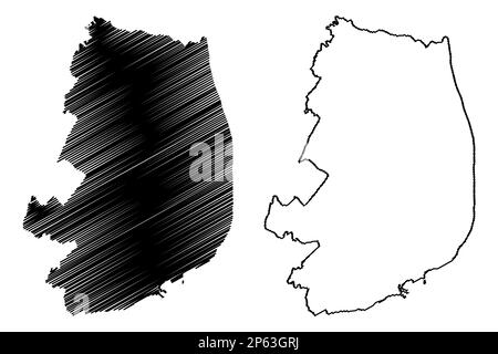 Illustrazione vettoriale della mappa del distretto non metropolitano di dover (Regno Unito di Gran Bretagna e Irlanda del Nord, contea cerimoniale Kent, Inghilterra), scrib Illustrazione Vettoriale