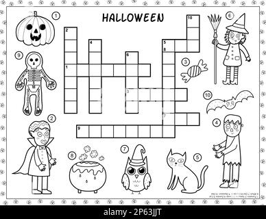 Croce di Halloween in bianco e nero con personaggi spaventosi Illustrazione Vettoriale