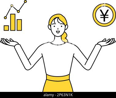 Una giovane donna vestita casualmente che guida un'immagine di DX, prestazioni e miglioramento delle vendite, Vector Illustration Illustrazione Vettoriale
