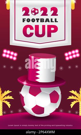 2022 Coppa di calcio, 3D illustrazione di una palla con un cappello Illustrazione Vettoriale