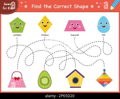 Trova il gioco di puzzle di forma corretta. Labirinto per bambini Illustrazione Vettoriale