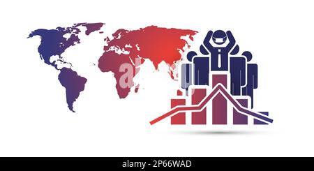 Caduta economica globale causata dal virus Corona - Design Concept con Chart e imprenditore che tiene la sua testa Illustrazione Vettoriale