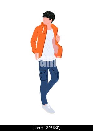 Un ragazzo alla moda che cammina, indossando un abito alla moda vettore. Illustrazione Vettoriale