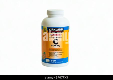 Bottiglia di vitamina C supplemento da Kirkland Foto Stock