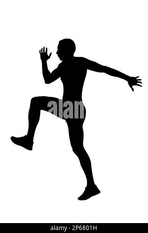 Salto in lungo battenti il ponticello atleta silhouette nera Foto Stock