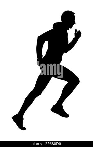 Nero maschio silhouette runner acceso in salita in giacca con cappuccio Foto Stock