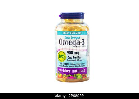 Bottiglia di supplemento Omega 3 di Webber Naturals Foto Stock