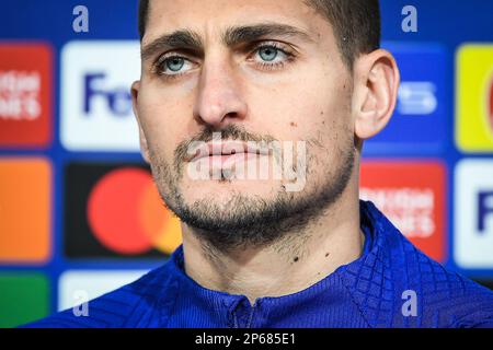 Monaco, Francia, Germania. 7th Mar, 2023. Marco VERRATTI di PSG durante una conferenza stampa di Parigi Saint-Germain allo stadio Allianz Arena il 07 marzo 2023 a Monaco di Baviera, Germania. (Credit Image: © Matthieu Mirville/ZUMA Press Wire) SOLO PER USO EDITORIALE! Non per USO commerciale! Foto Stock