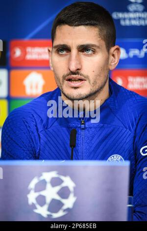 Monaco, Francia, Germania. 7th Mar, 2023. Marco VERRATTI di PSG durante una conferenza stampa di Parigi Saint-Germain allo stadio Allianz Arena il 07 marzo 2023 a Monaco di Baviera, Germania. (Credit Image: © Matthieu Mirville/ZUMA Press Wire) SOLO PER USO EDITORIALE! Non per USO commerciale! Foto Stock