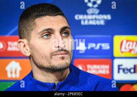 Monaco, Francia, Germania. 7th Mar, 2023. Marco VERRATTI di PSG durante una conferenza stampa di Parigi Saint-Germain allo stadio Allianz Arena il 07 marzo 2023 a Monaco di Baviera, Germania. (Credit Image: © Matthieu Mirville/ZUMA Press Wire) SOLO PER USO EDITORIALE! Non per USO commerciale! Foto Stock