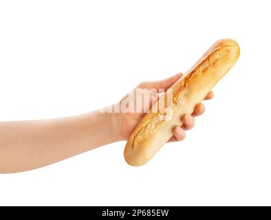 baguette in mano percorso isolato su bianco Foto Stock