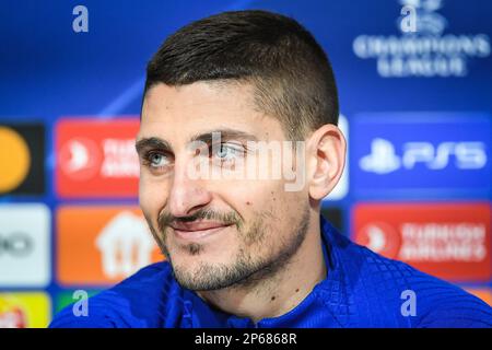 Monaco, Francia, Germania. 7th Mar, 2023. Marco VERRATTI di PSG durante una conferenza stampa di Parigi Saint-Germain allo stadio Allianz Arena il 07 marzo 2023 a Monaco di Baviera, Germania. (Credit Image: © Matthieu Mirville/ZUMA Press Wire) SOLO PER USO EDITORIALE! Non per USO commerciale! Foto Stock