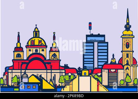 Belgrado, Serbia Viaggi. Illustrazione grafica vettoriale fatta a mano. Illustrazione Vettoriale