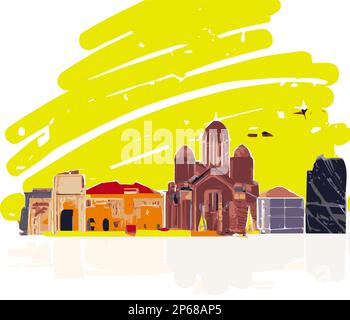 Nicosia, skyline di Cipro. Illustrazione grafica vettoriale fatta a mano. Illustrazione Vettoriale