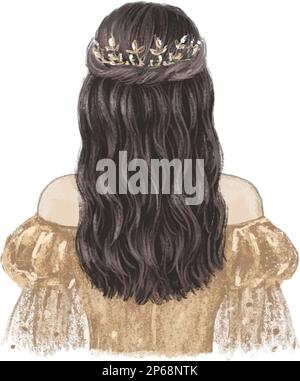 Principessa in abito dorato e corona, disegno a mano Illustrazione Vettoriale